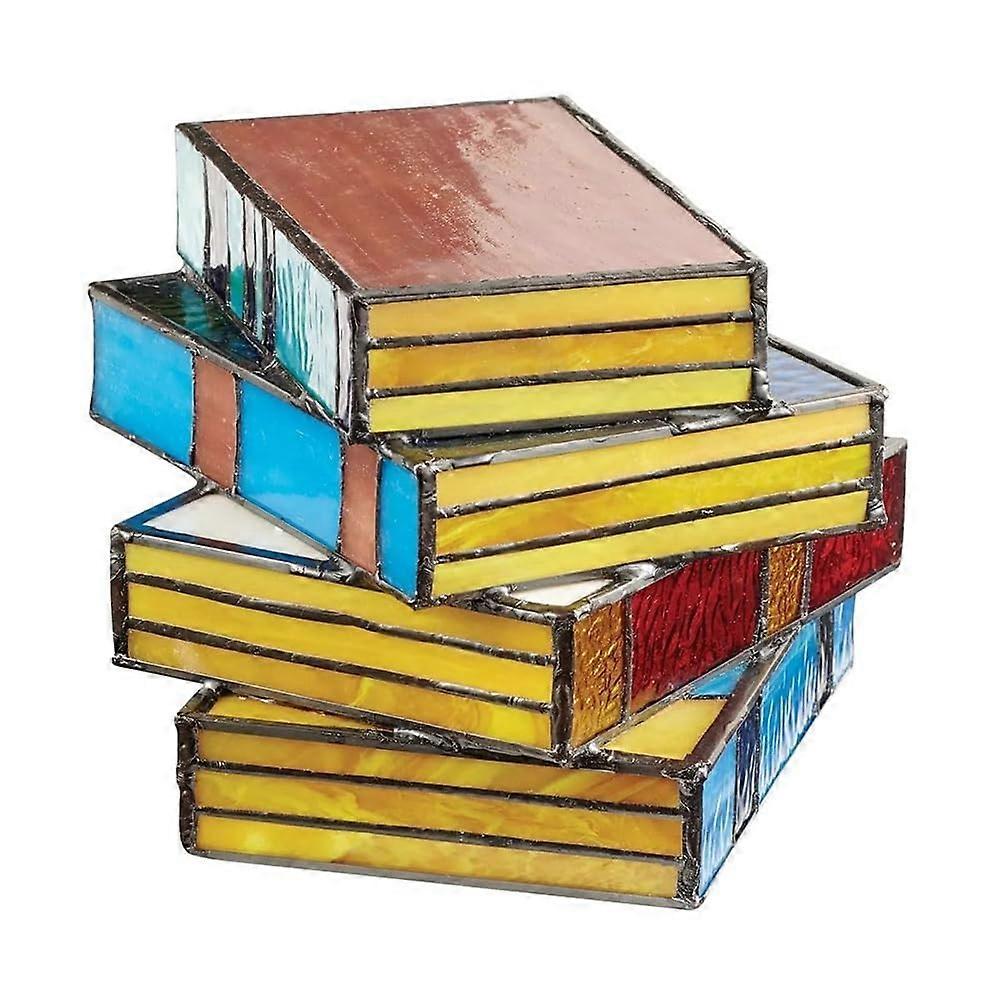Stained Glass Stacked Books Lamp LED Book Light For Nightstand Desk Lamp Glass Lamp