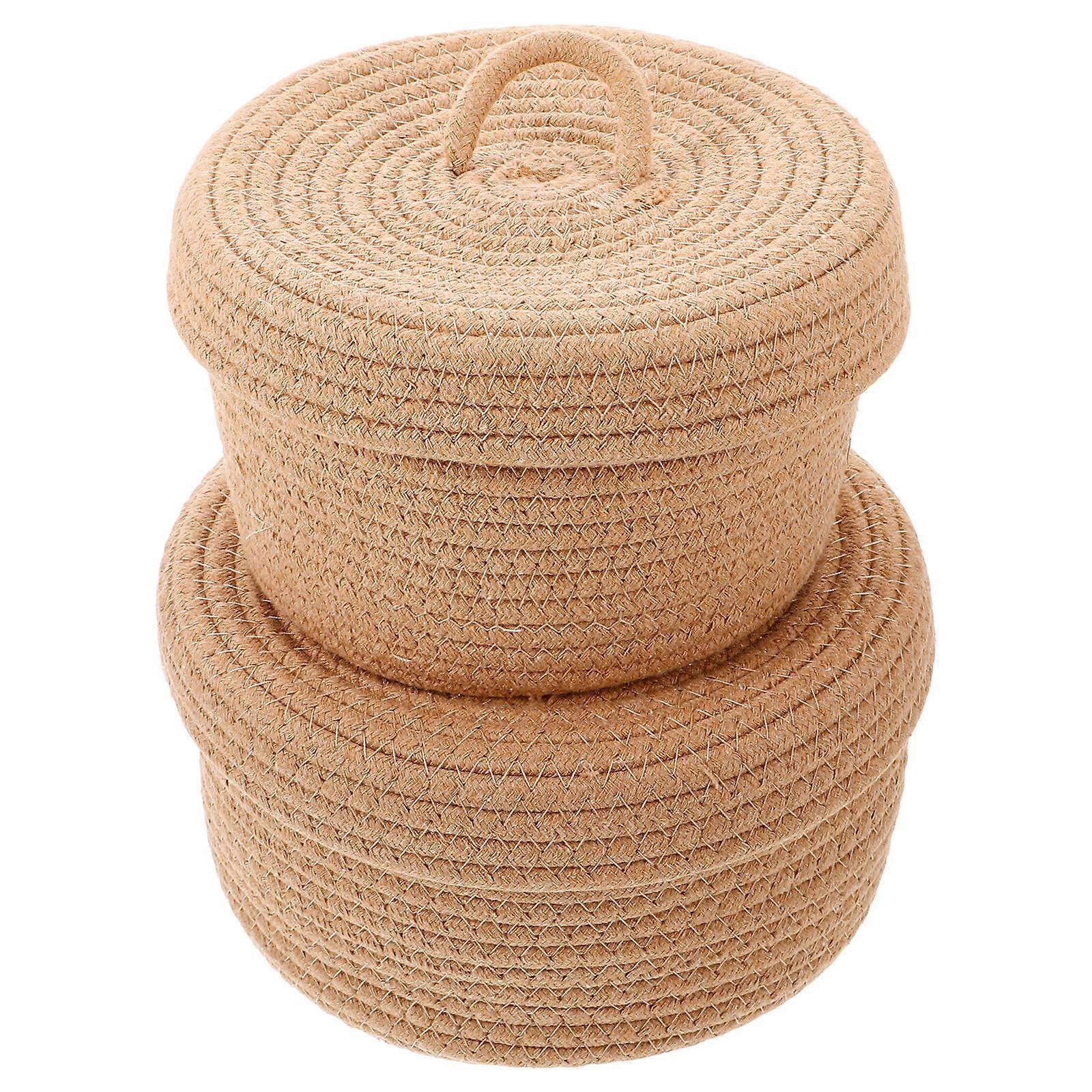 4Pcs Khaki Woven Storage Basket with Lid for Home Use