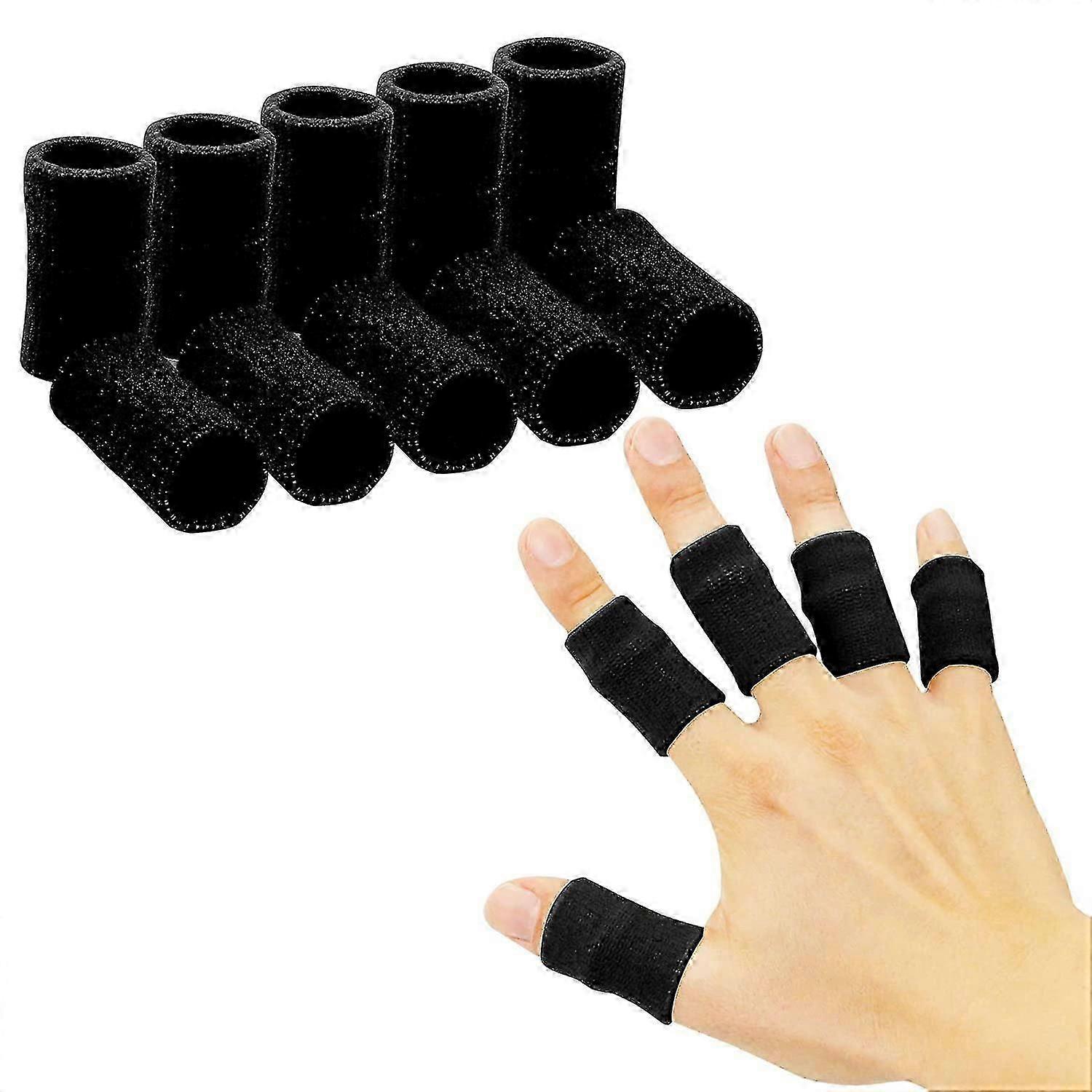 10 Pack Finger Sleeves , Thumb Splint Brace For Finger Support, Breathable Elastic Finger Tape, Compression Pression Protector(black)