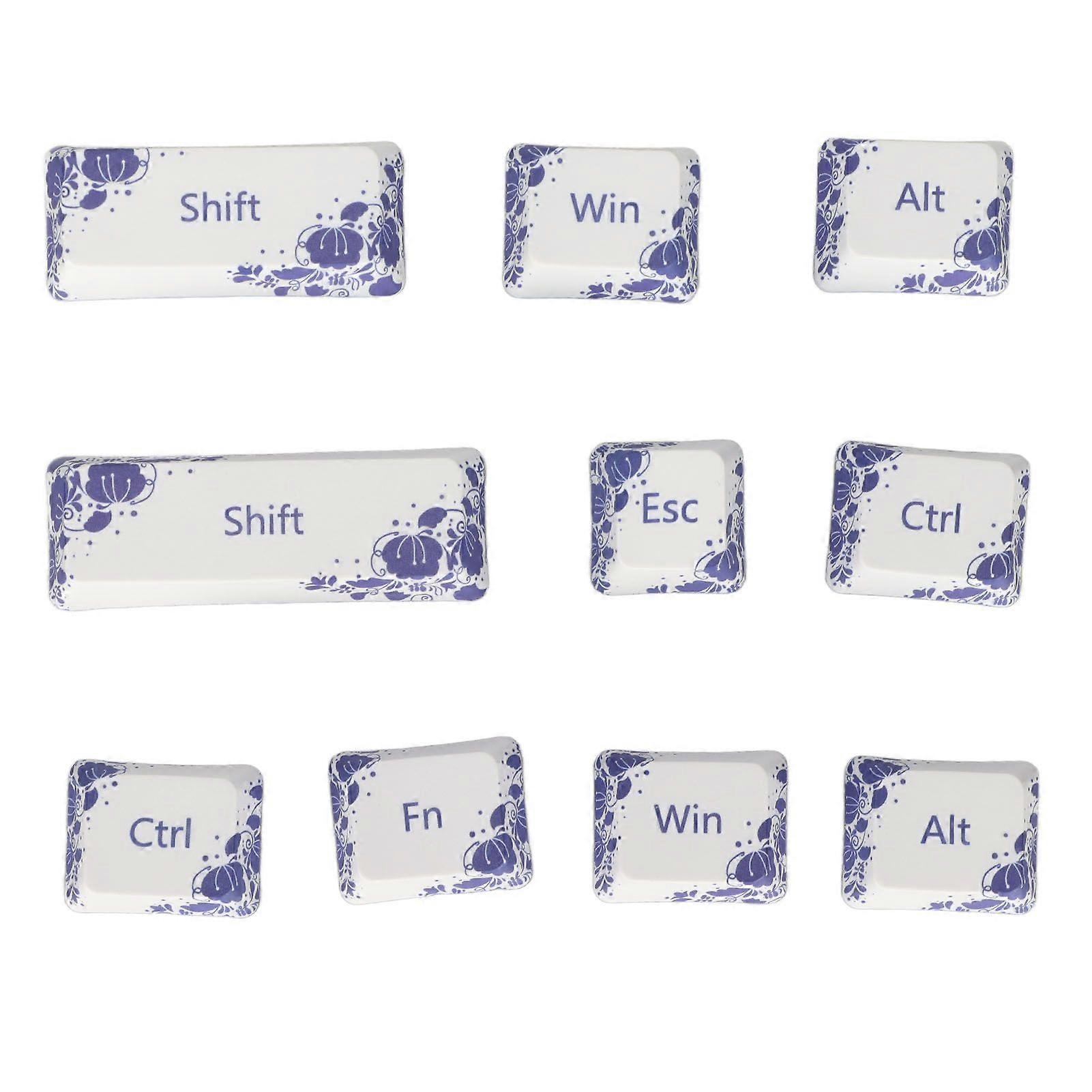 10PCS Key Caps Dye Sublimation Processblue and White Porcelain Style PBT Keycaps for Mechanical Keyboard