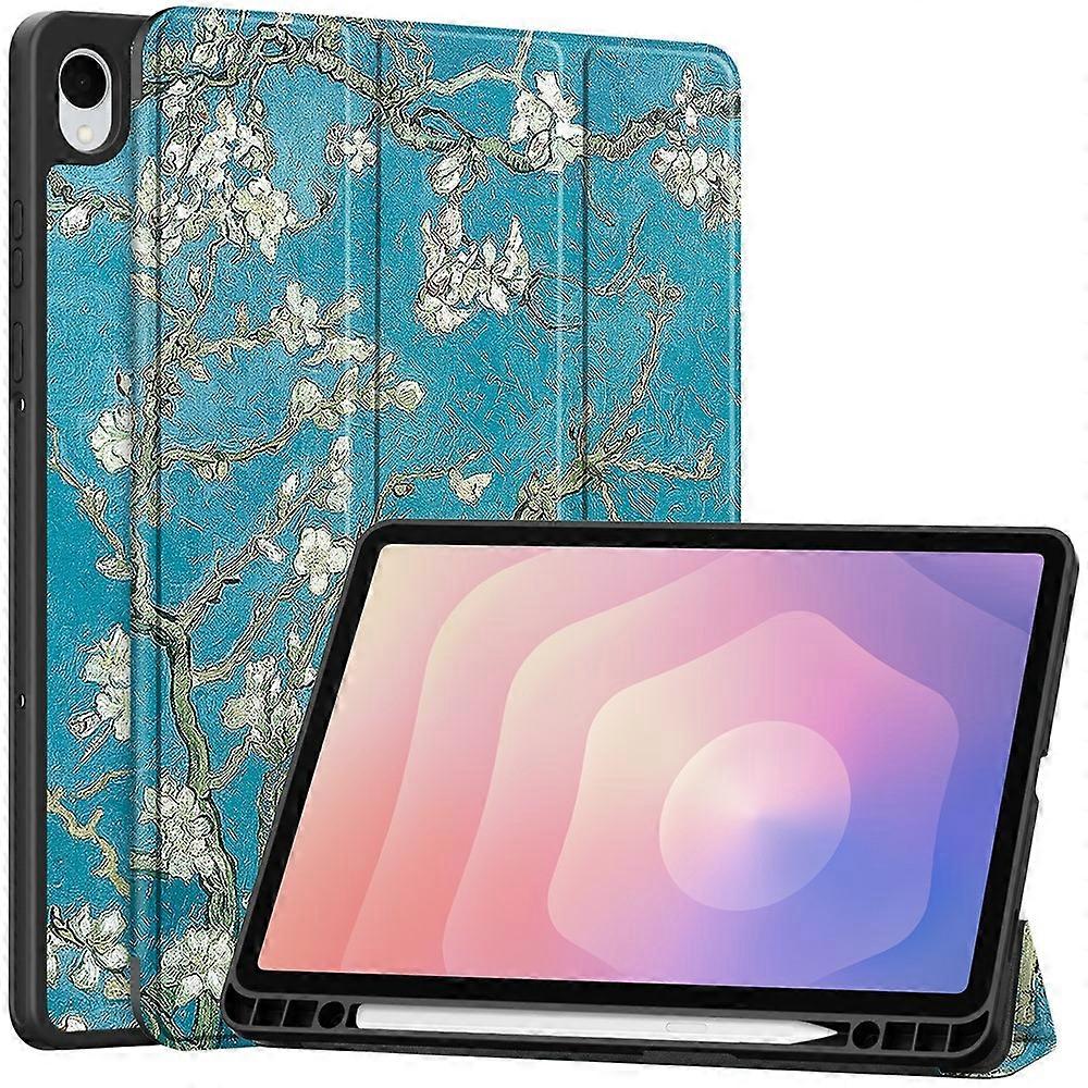 Compatible For Samsung Galaxy Tab S11 Tablet Case Pattern Printing Tri-Fold Stand Leather + TPU Cover with Pen Holder