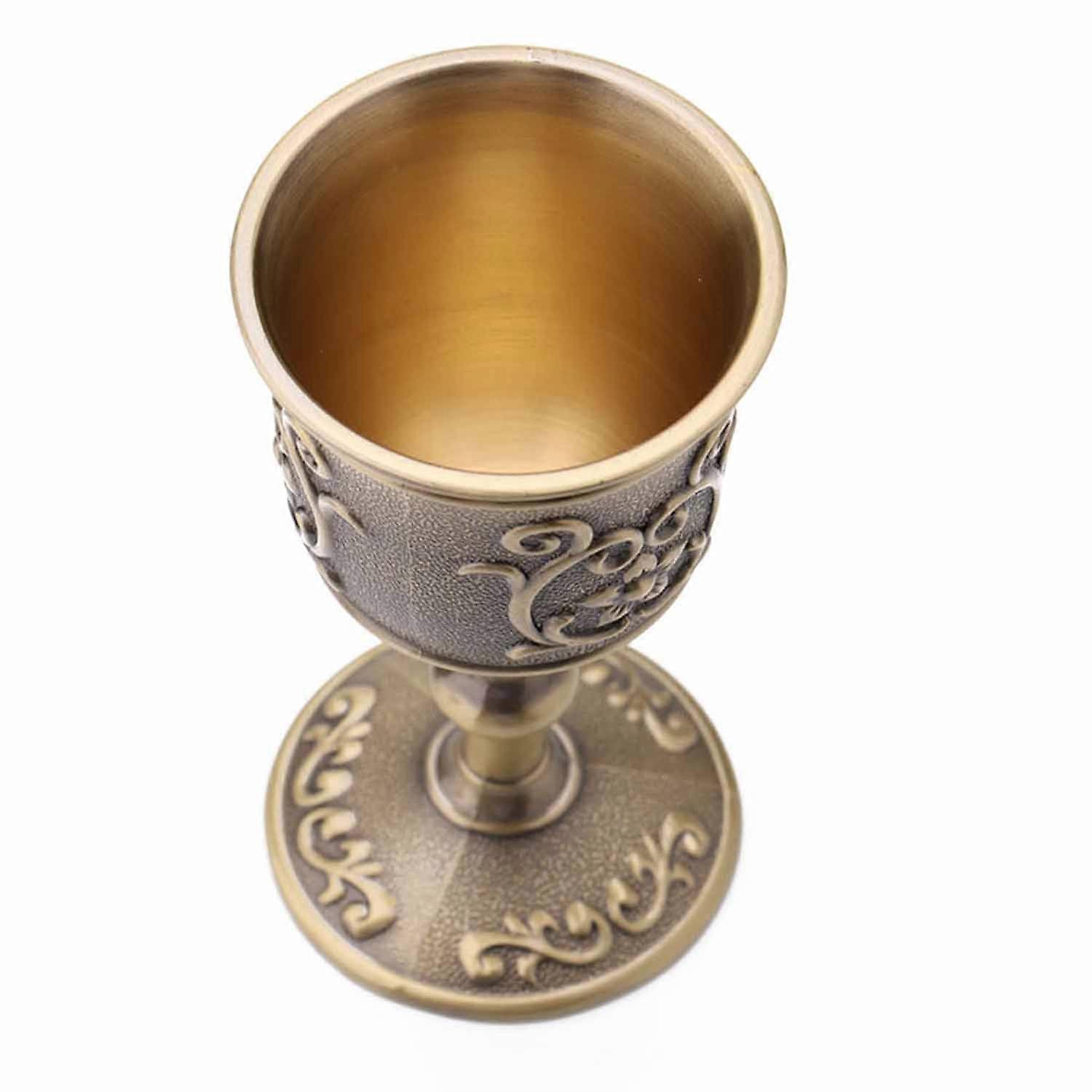 Vintage Hand-made Solid Copper Wine Glass Water Goblet Carving Pattern