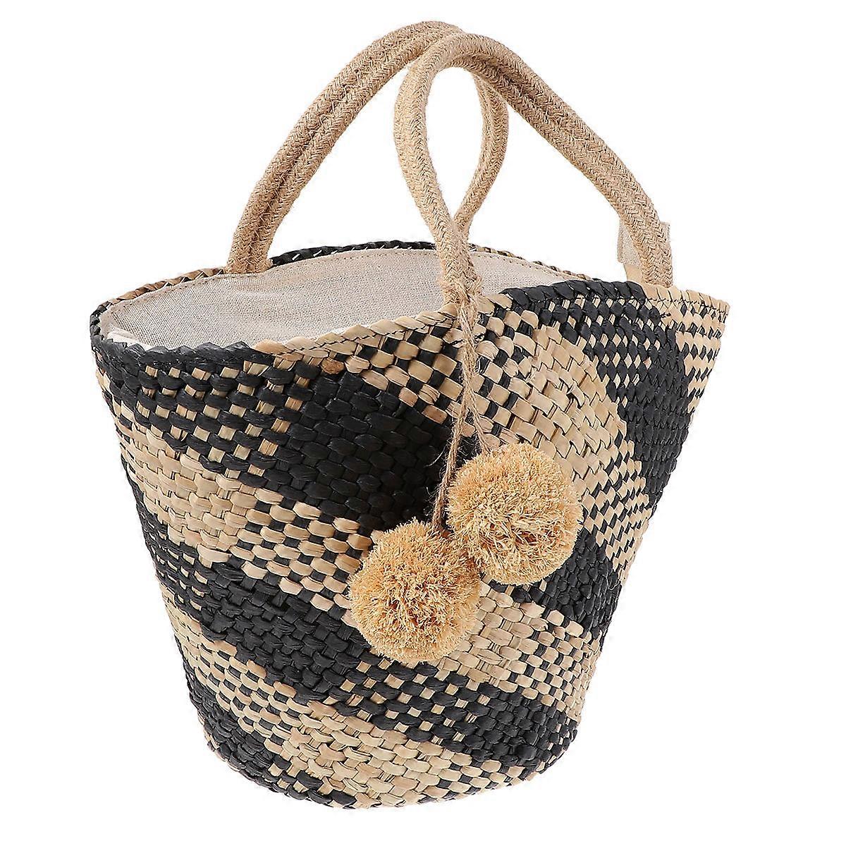 Portable Round Bucket Bag Women Shoulder Bag with Zipper for Outing