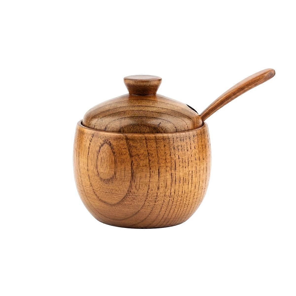 180Ml/6Oz Wooden Seasoning Jar with Lid and Spoon