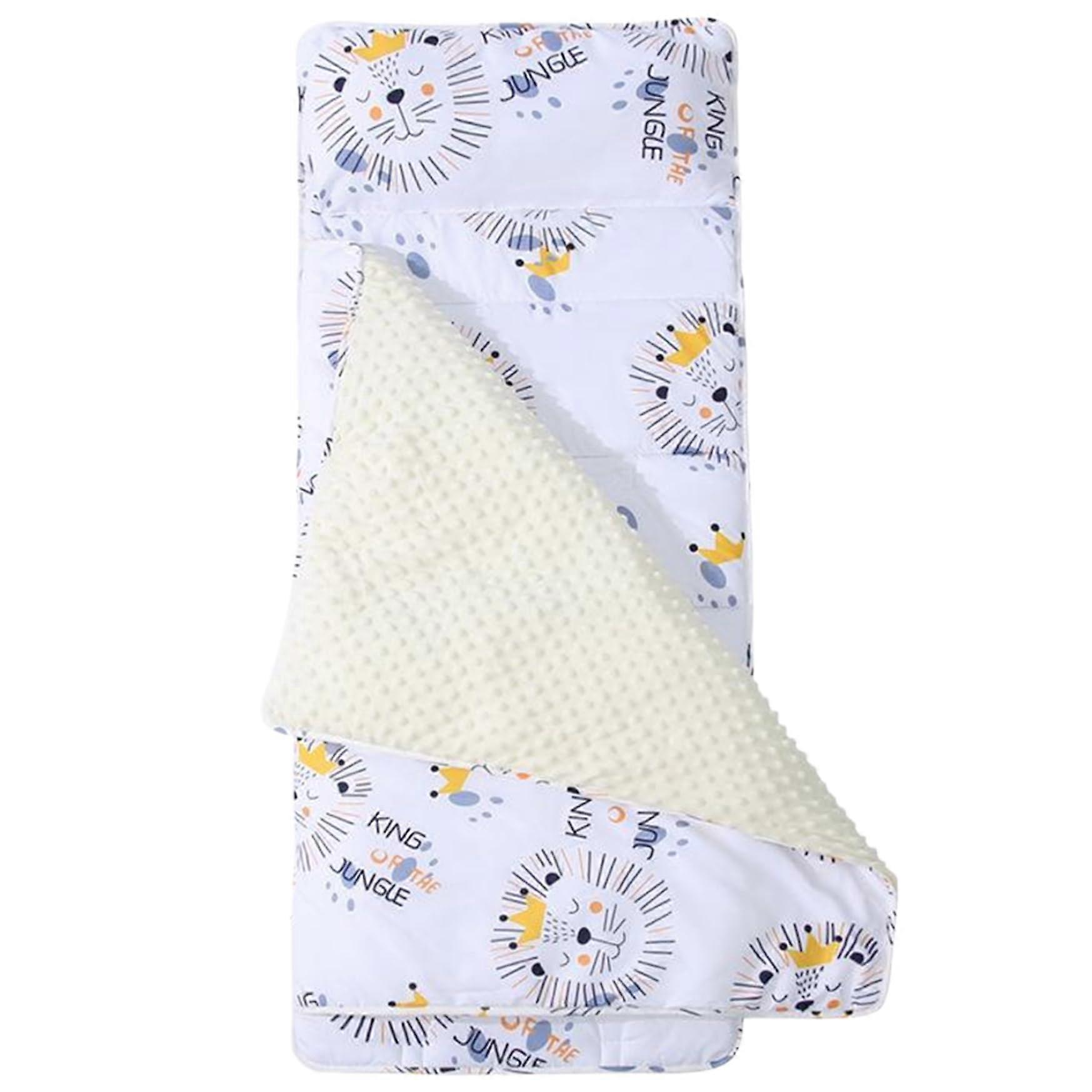 Toddler Sleeping Mat With Pillow And Blanket, AntiKick Thermal, Handle, 49x20 Inches, RollUp Nap Mat For Travel Lions