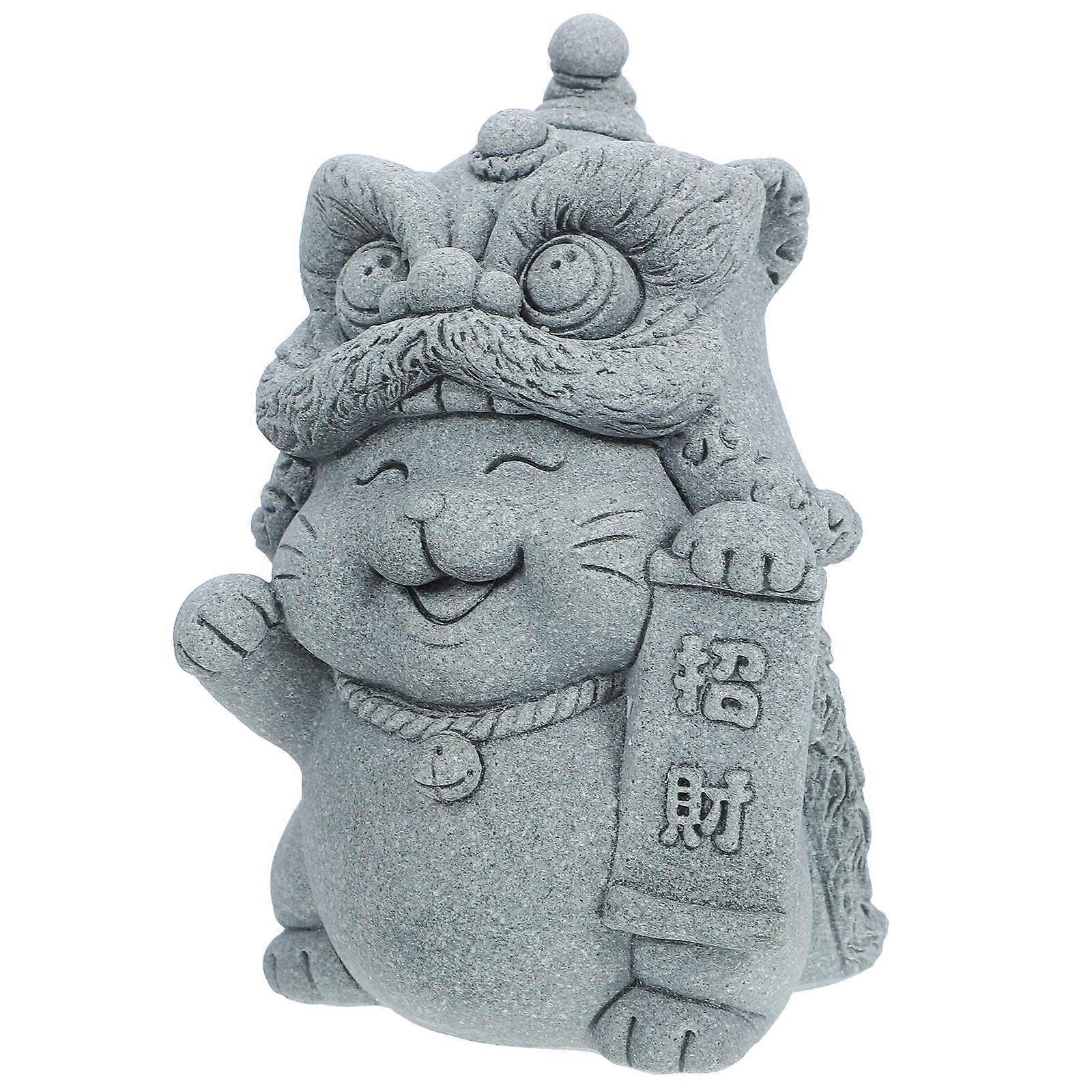 Chinese Style Cat Statue Bluestone Craft for Garden Use 2Pcs