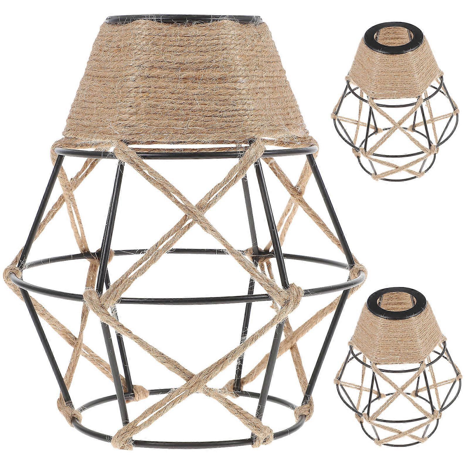Multi Color Pendant Lamp Shade 3Pcs Woven Hanging Light Cover for Study Room Indoor Use Iron Rope Set