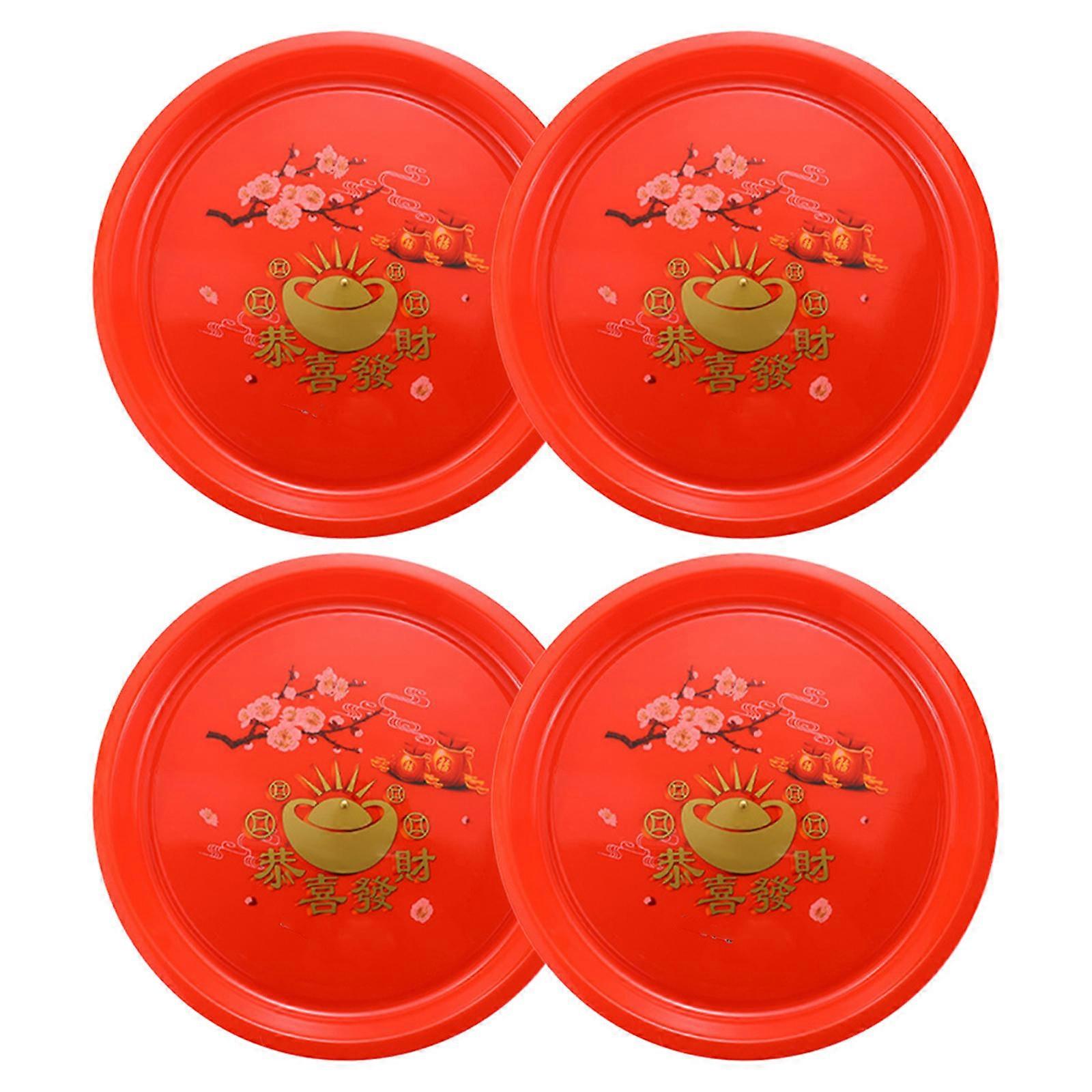 Nut Serving Tray Food Serving Plate for Banquets Red Plastic Design 4Pcs