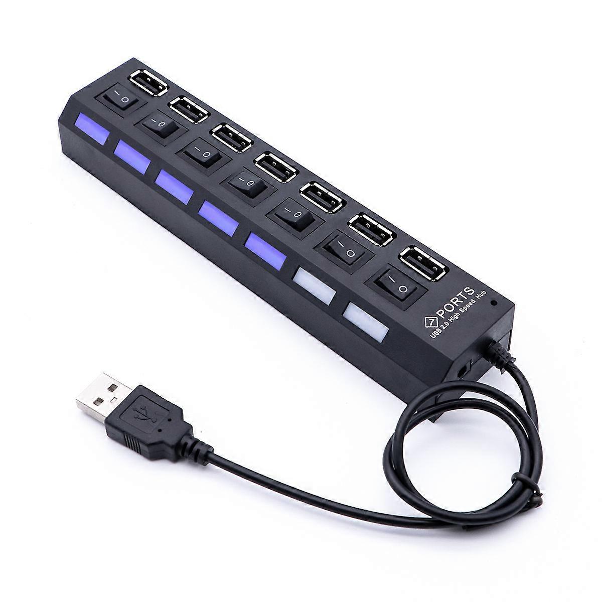 USB Hub for Computer 7 Ports USB 2.0 Hub for Data Transfer 2Pcs with LED Indicator