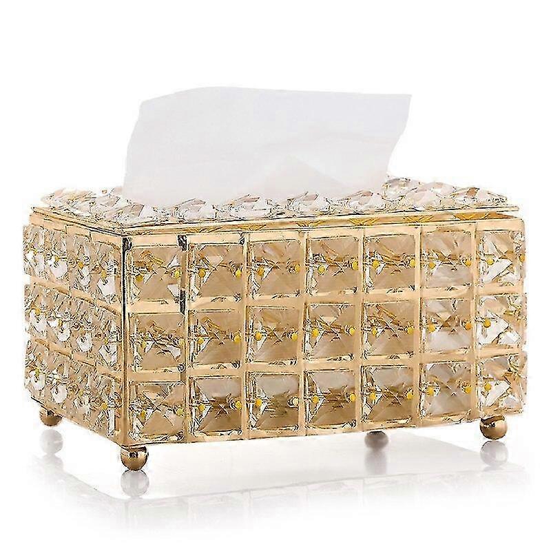 2025 Multi functional shiny crystal tissue box, dining table decoration napkin container (gold)