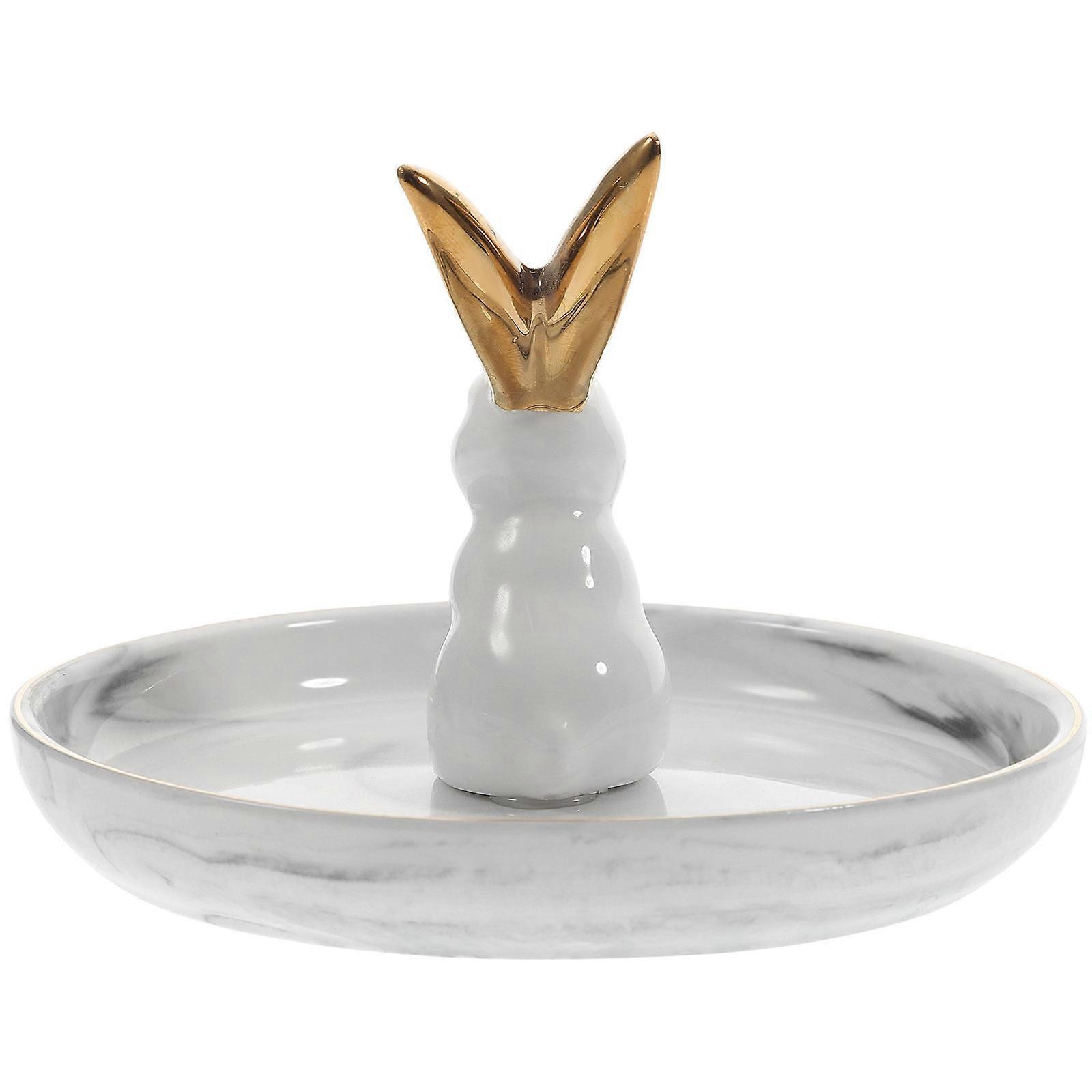 Ceramic Jewelry Display Tray for Ring Dish Light Grey Rabbit Decor