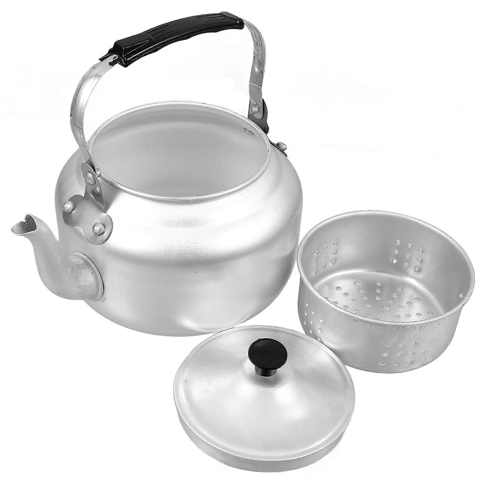 Silver Aluminum Teapot with Handle for Home Use 3Pcs Water Kettle