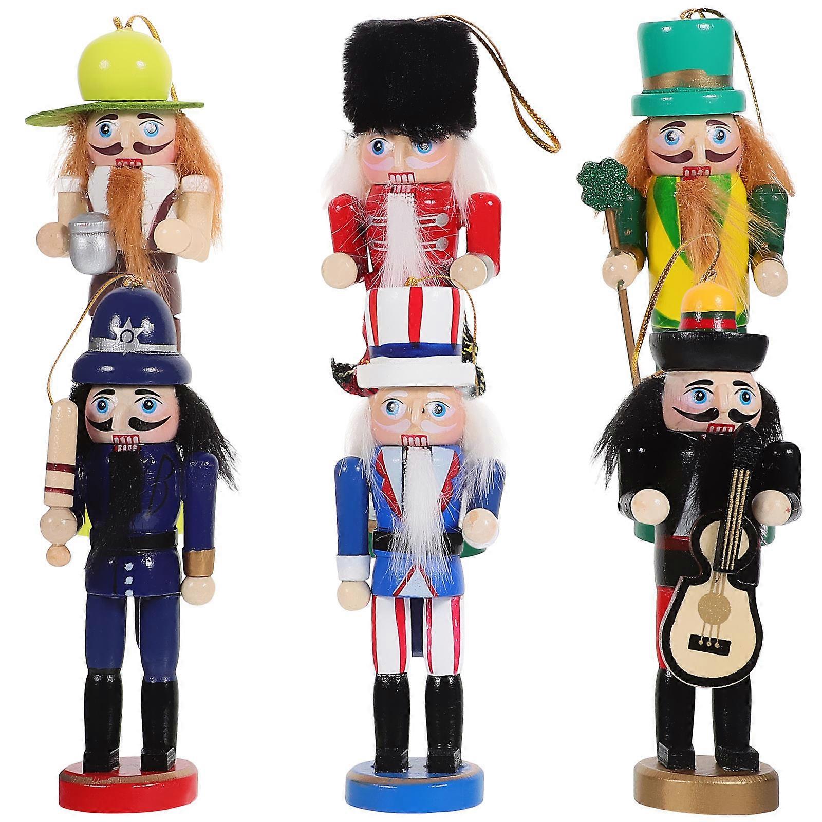 Nutcracker Christmas Decor 12 Pcs Wooden Nutcracker Pendant Craftsmanship Festive Ornament Assorted Color