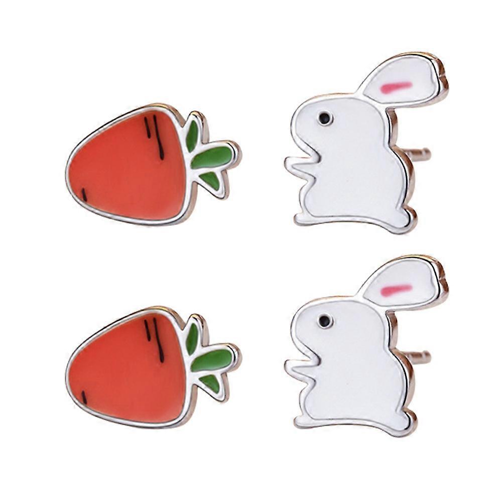 Rabbit Carrot Asymmetric Earrings For Women Assorted Color Fashion Ear Decoration 2 Pairs
