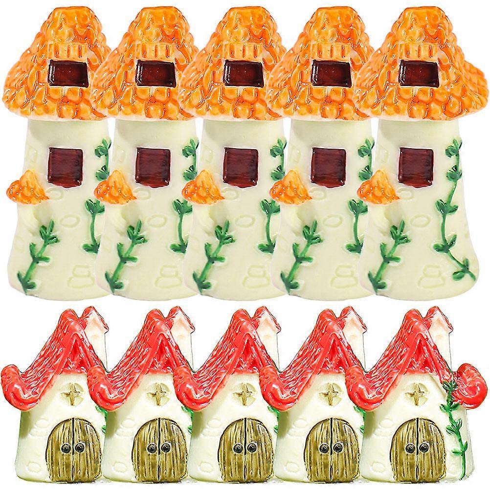 Resin Tiny Tile-Roofed House Miniature Ornaments for Decor 10Pcs