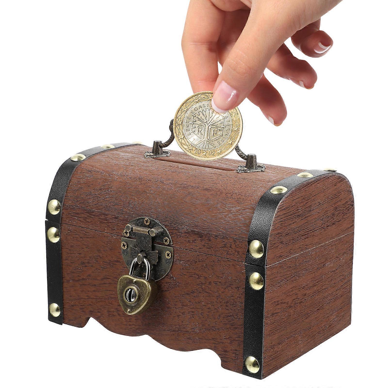 Wooden Vintage Treasure Storage Box with Lock for Home 6Pcs Saving Case