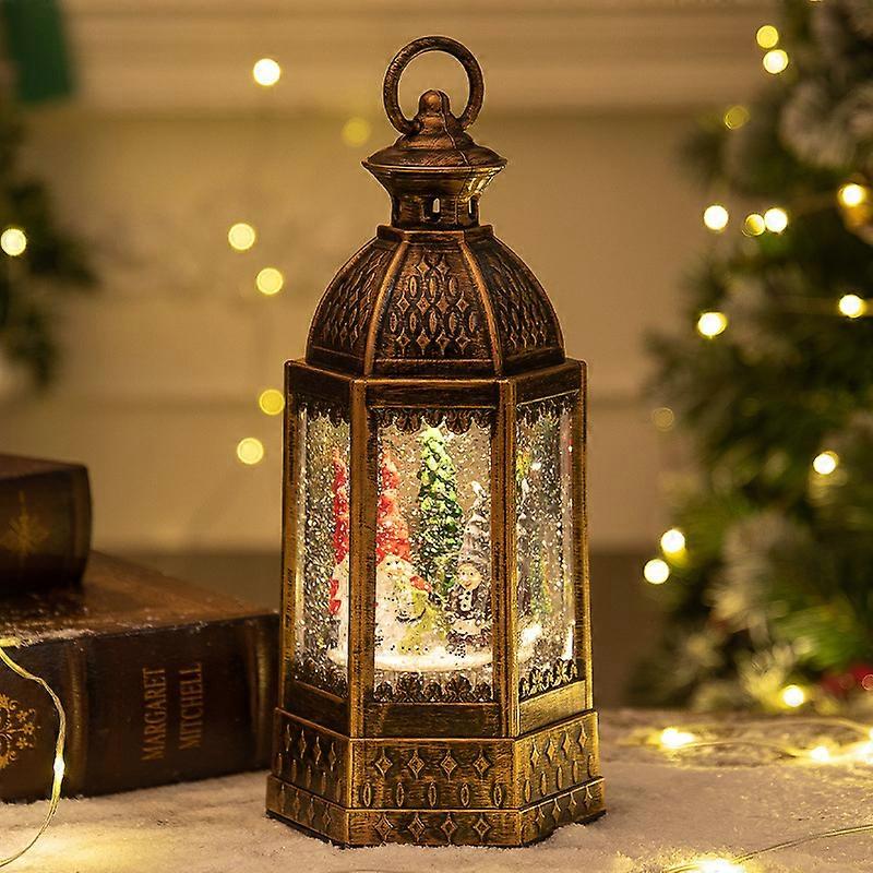 New Christmas hexagonal wind lantern with snow crystal ball music box Christmas gift desktop ornaments night light new hexagonal elf old man