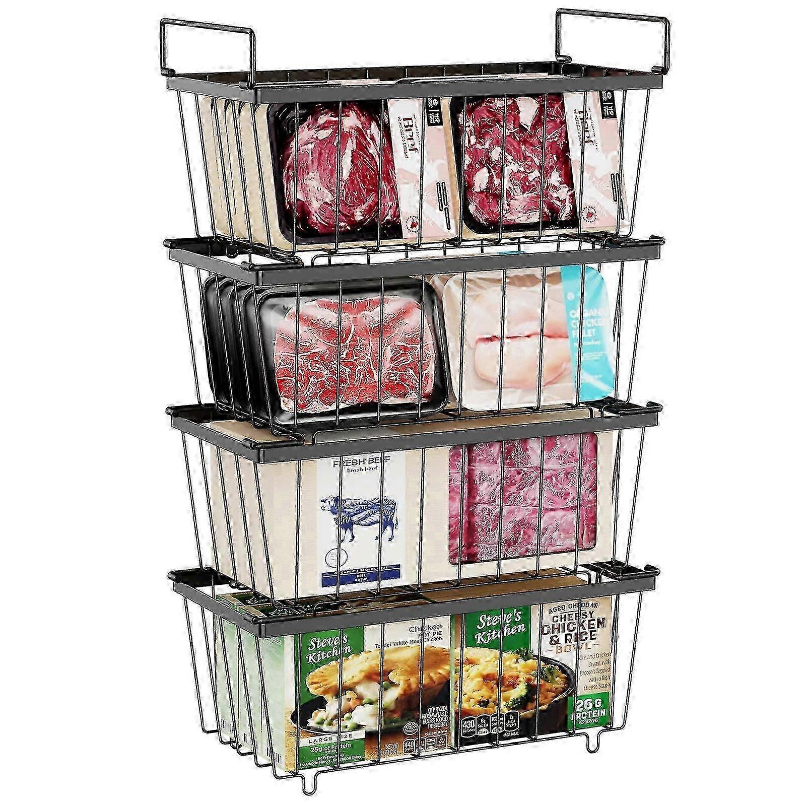 Freezer Organizer Bins - 4 Pack Stackable Freezer Baskets for Chest Freezer
