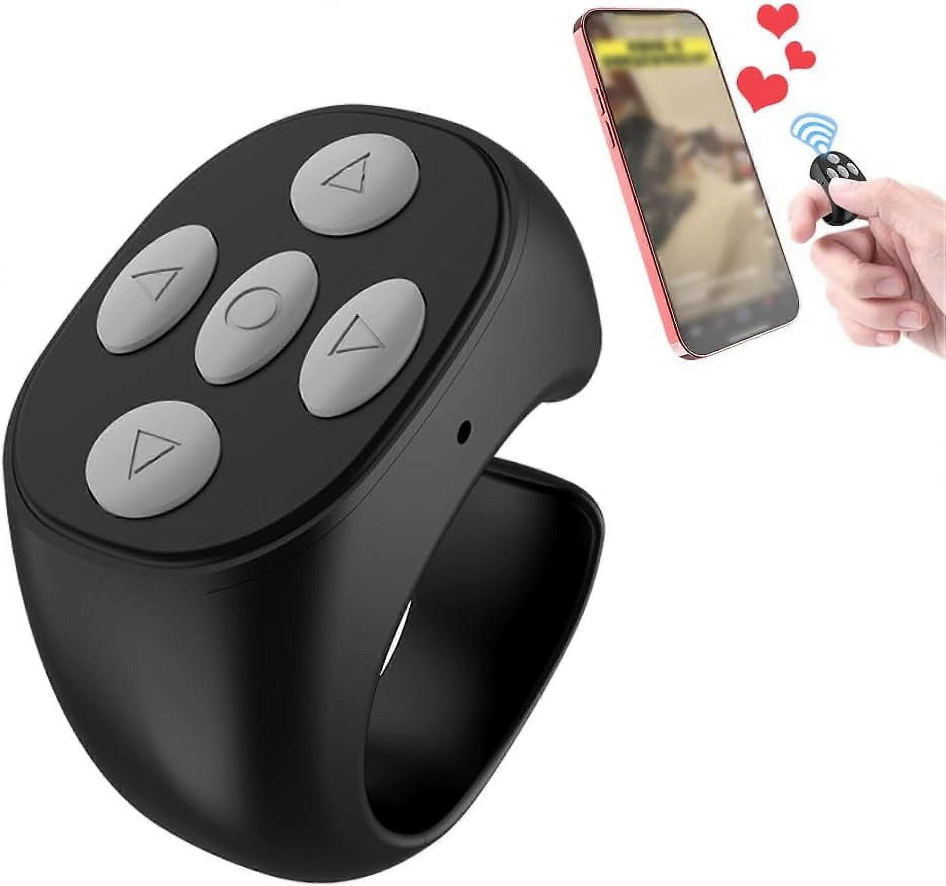 Fingertip Wireless Bluetooth Remote Control, 2025 Upgrade Phone Video and Music Camera Shutter Remote Controller Scrolling Ring
