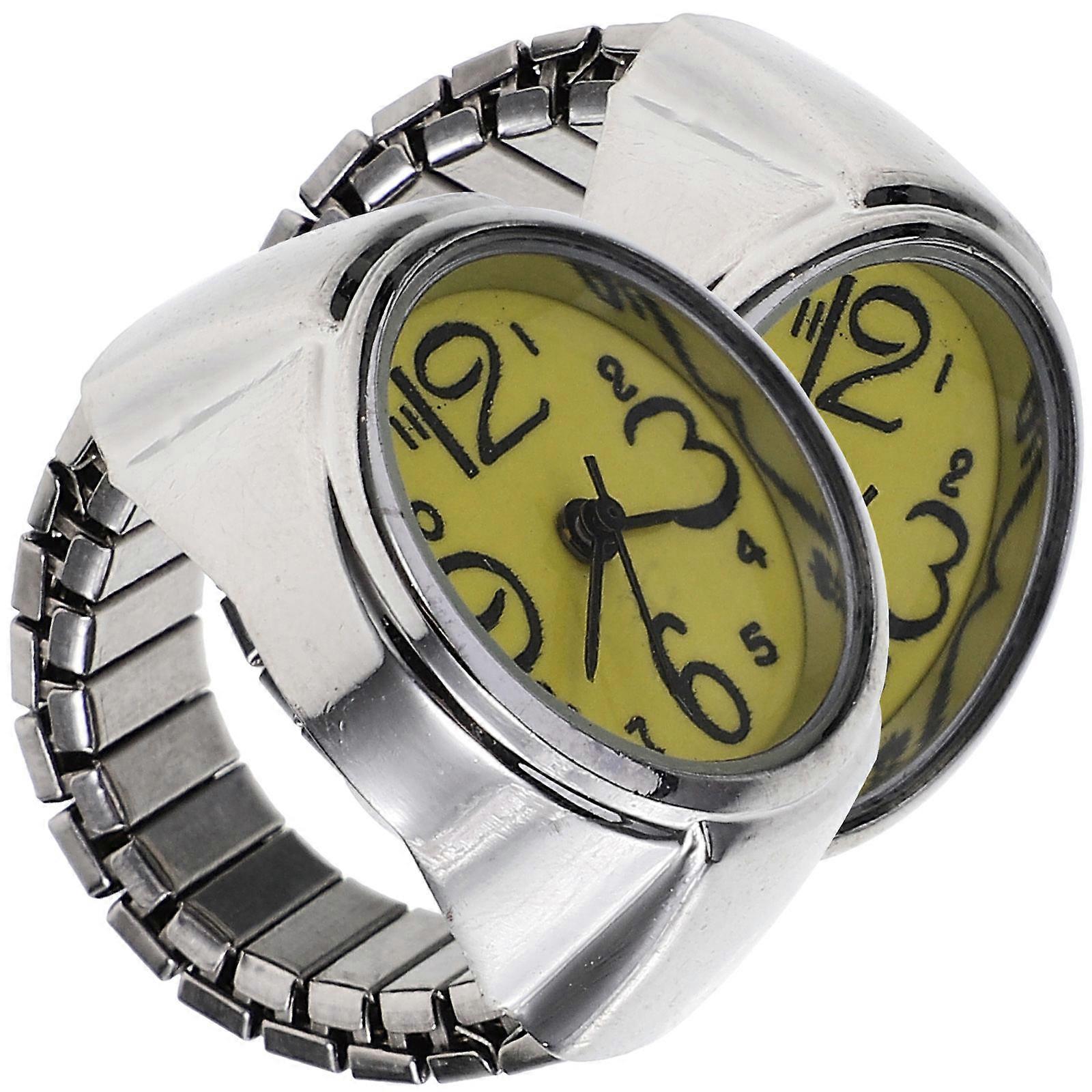 Yellow Couple Ring Watch Creative Quartz Watches for Time Display 2Pcs