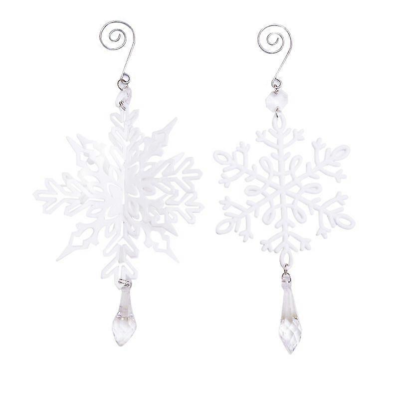 Christmas Snowflake Decorations Decorations - 12 Pieces Plastic Glitter White Snowflake Decorations with Crystal Pendants and Hooks for Christmas Tree