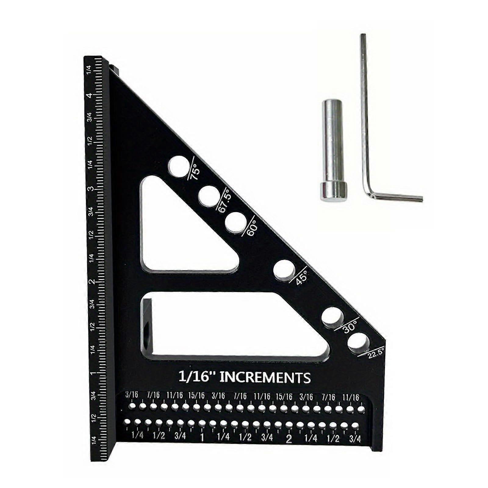 Professional Woodworking Square Ruler With Fixed Angles Locking MultiAngle Measuring Tool Black