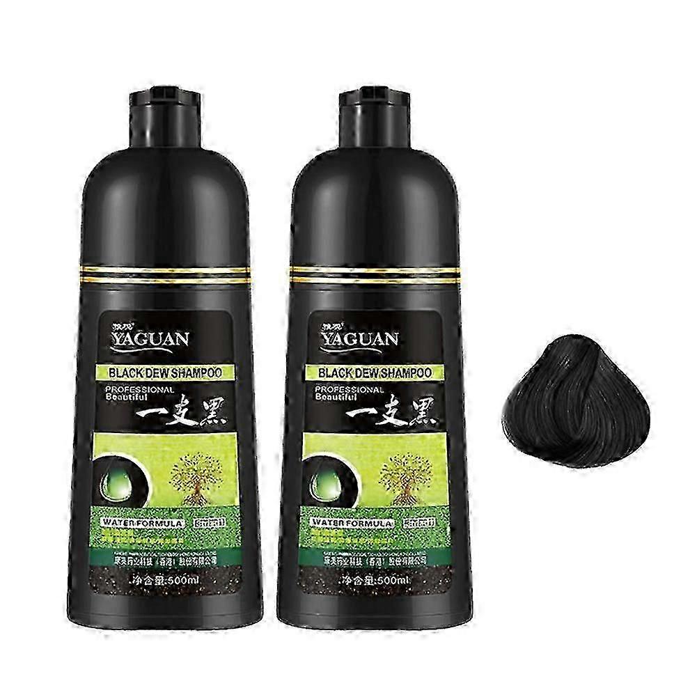 Yaguan Kruiden Zwarte Dauw Shampoo, Zwarte Haarverf Shampoo 3-In-1 Kleurstof Haarkleuring