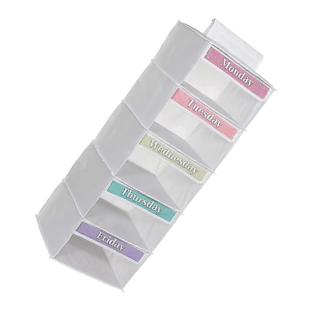 5-Shelf Weekly Clothes Organizer with 5 Side Pockets Hanging Closet Organizer with Labeled Days Hanging Storage Shelves C