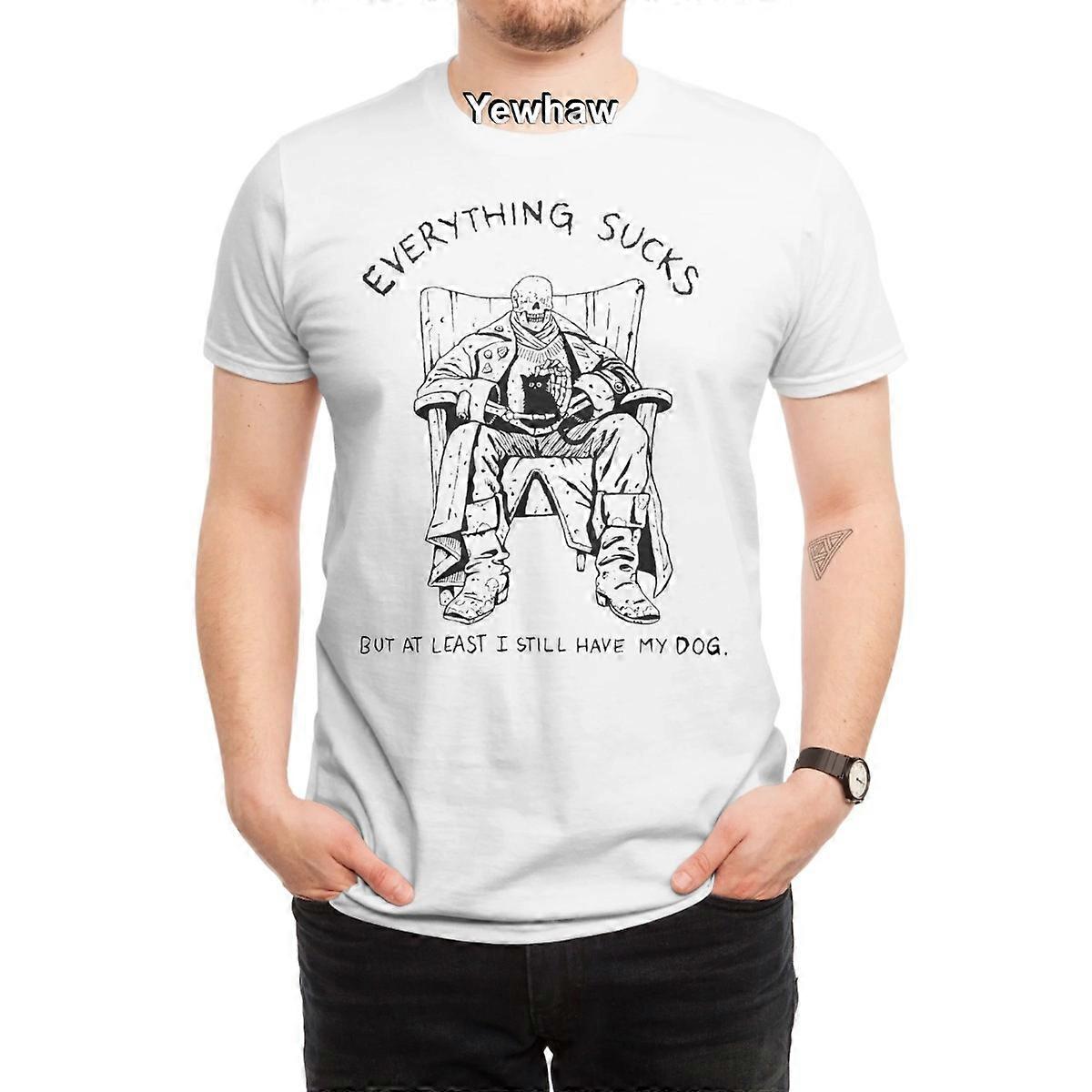 ΤΟΥΛΑΧΙΣΤΟΝ ΕΧΩ ΑΚΟΜΑ ΤΟ ΣΚΥΛΙ ΜΟΥ T-Shirt ζοφερό σκίτσο κωμικό στυλ ασπρόμαυρο χιούμορ