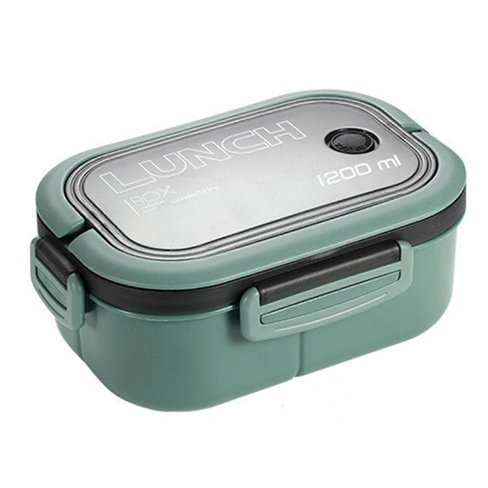 1200ml Bento Lunch Box Double Layer Insulated Container with Fork and Spoon for Students and Office Workers Green