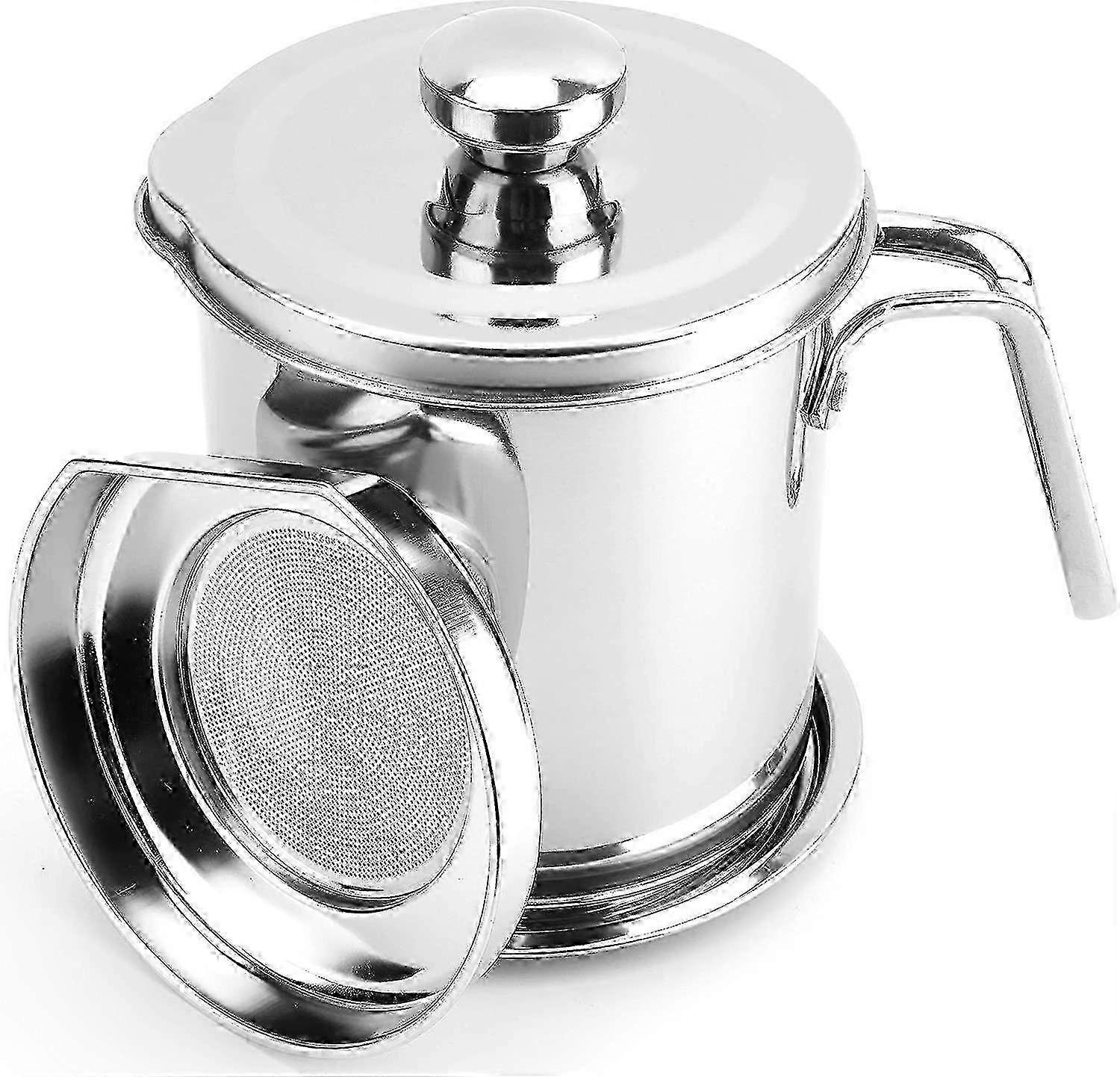 Bacon Grease Container With Strainer, Stainless Steel Strainer Grease Can With Dust Cover