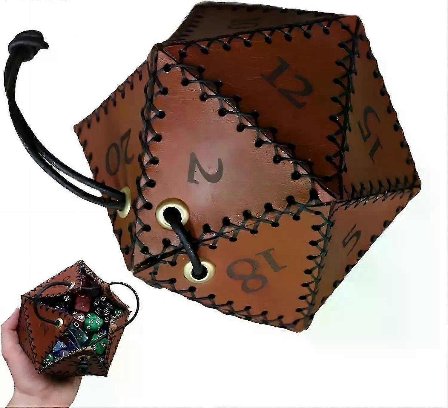 Leather D20 Dice Bag Polyhedral Dice Pouch Portable Drawstring Bag for RPG Game DND Dice Bag