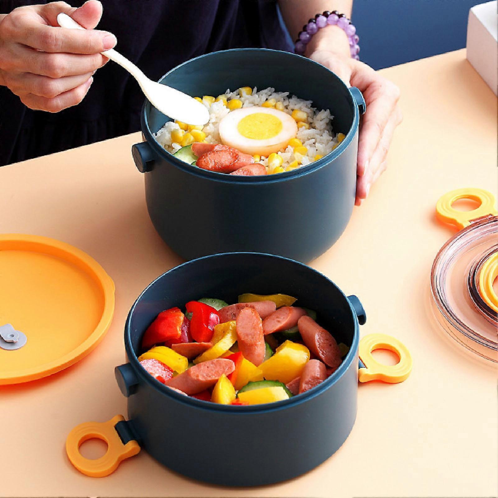 Lunch Box 1.6L Large Capacity Double Layer Food Container Microwaveable Leakproof Portable Food Jar Blue 