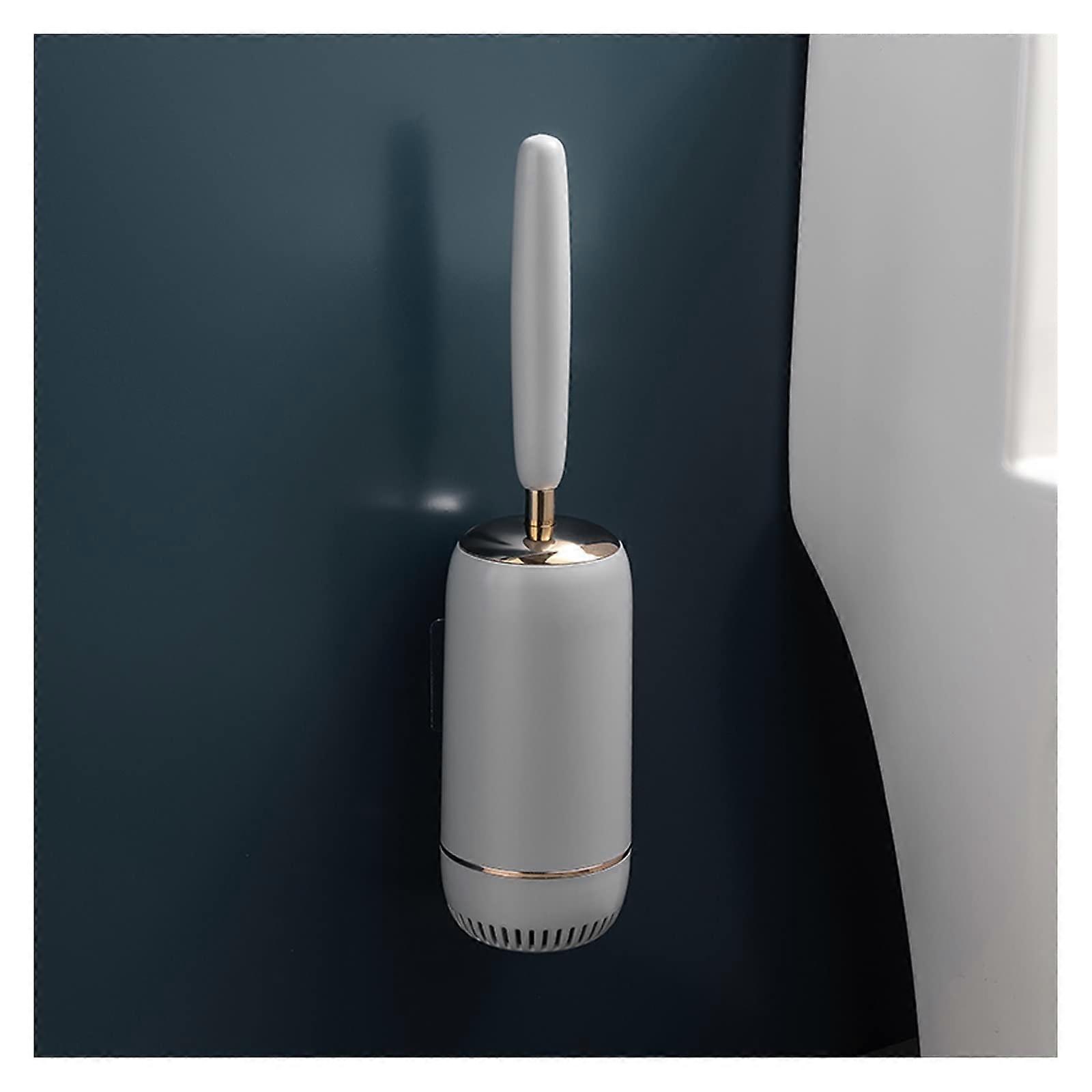 Toilet Brush WallMounted Silicone LongHandle Set NoDeadAngle Gray and Gold