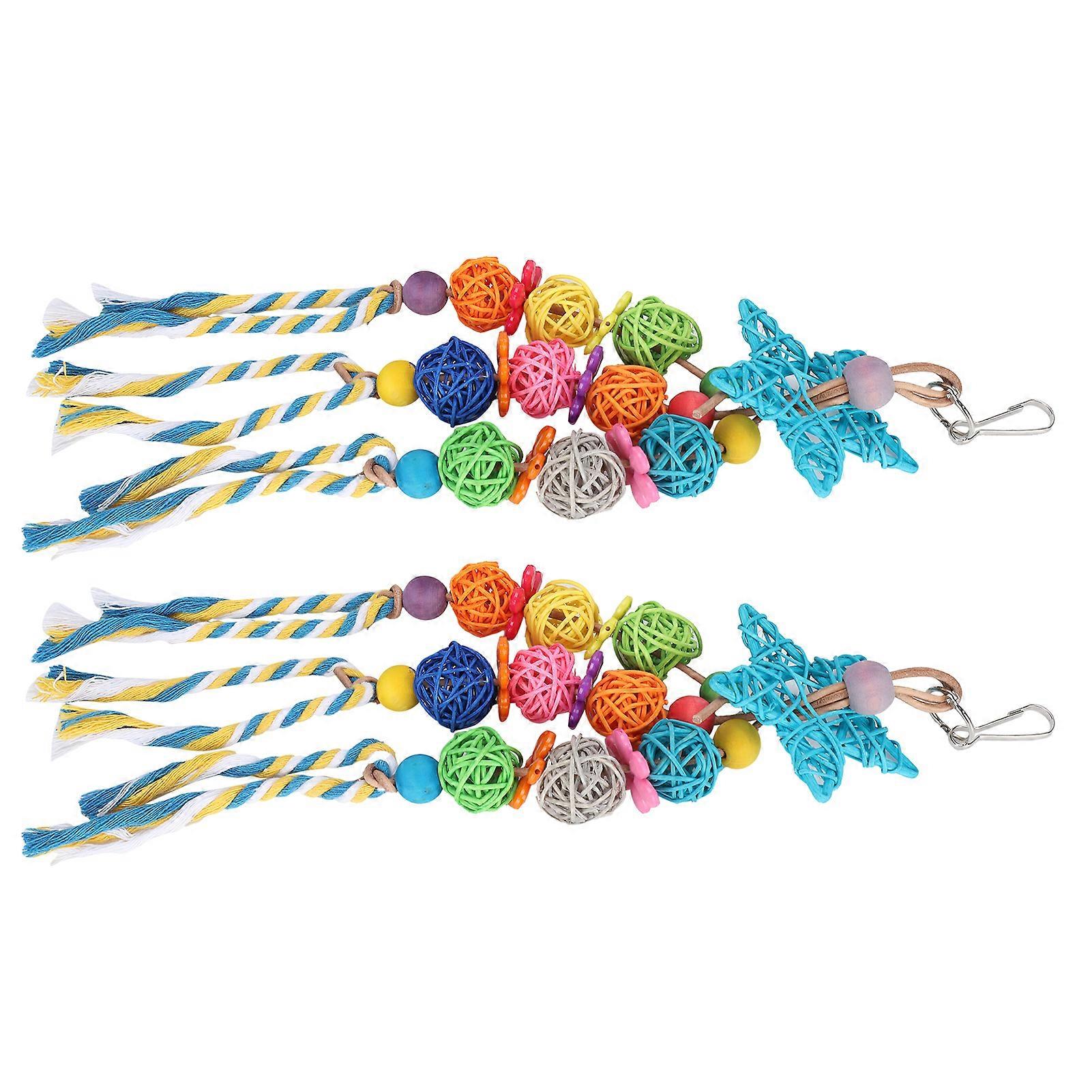2Pcs Parrots Rattan Ball Chewing Toy Cage Hanging Bird Biting String Pet Accessory