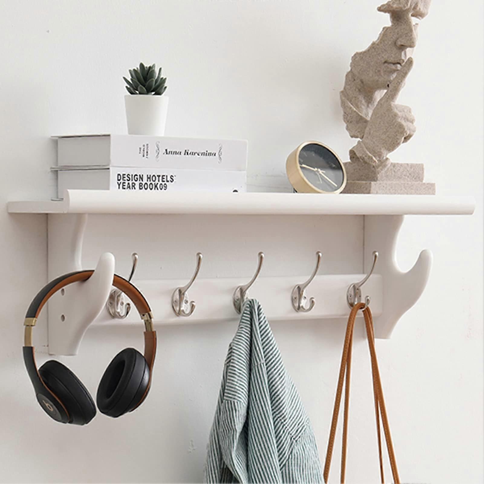 Rustic Wood Wall Mounted Coat Rack With Shelf And Hooks For Entryway, Bathroom And Living Room Orga Shelf