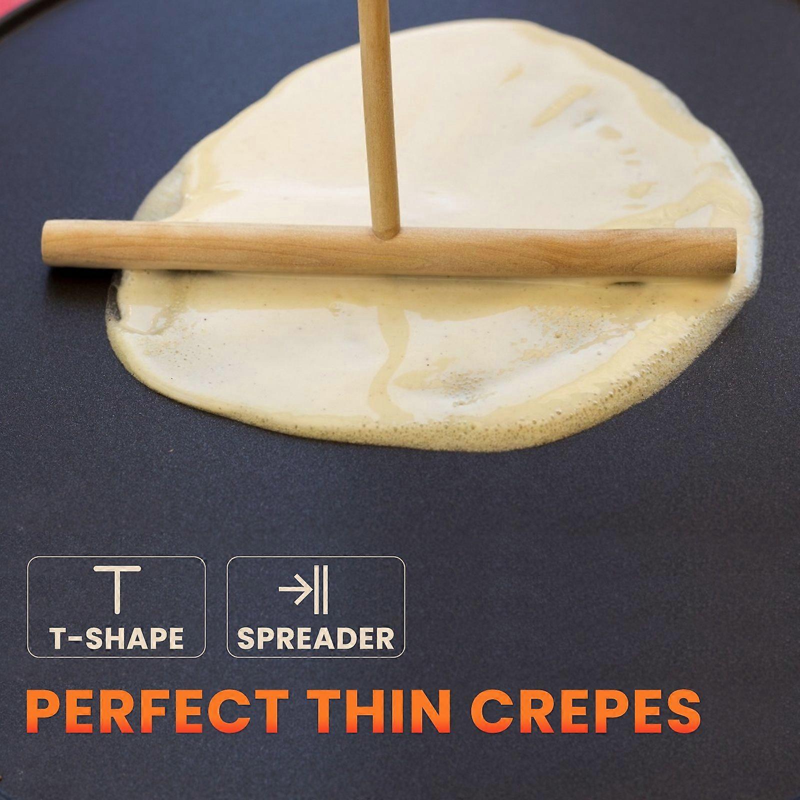 Cabilock 2pcs Wooden Crepe Spreader Spatula Set Tortilla Rake Spreading Tools Pancake Cooking Utensils