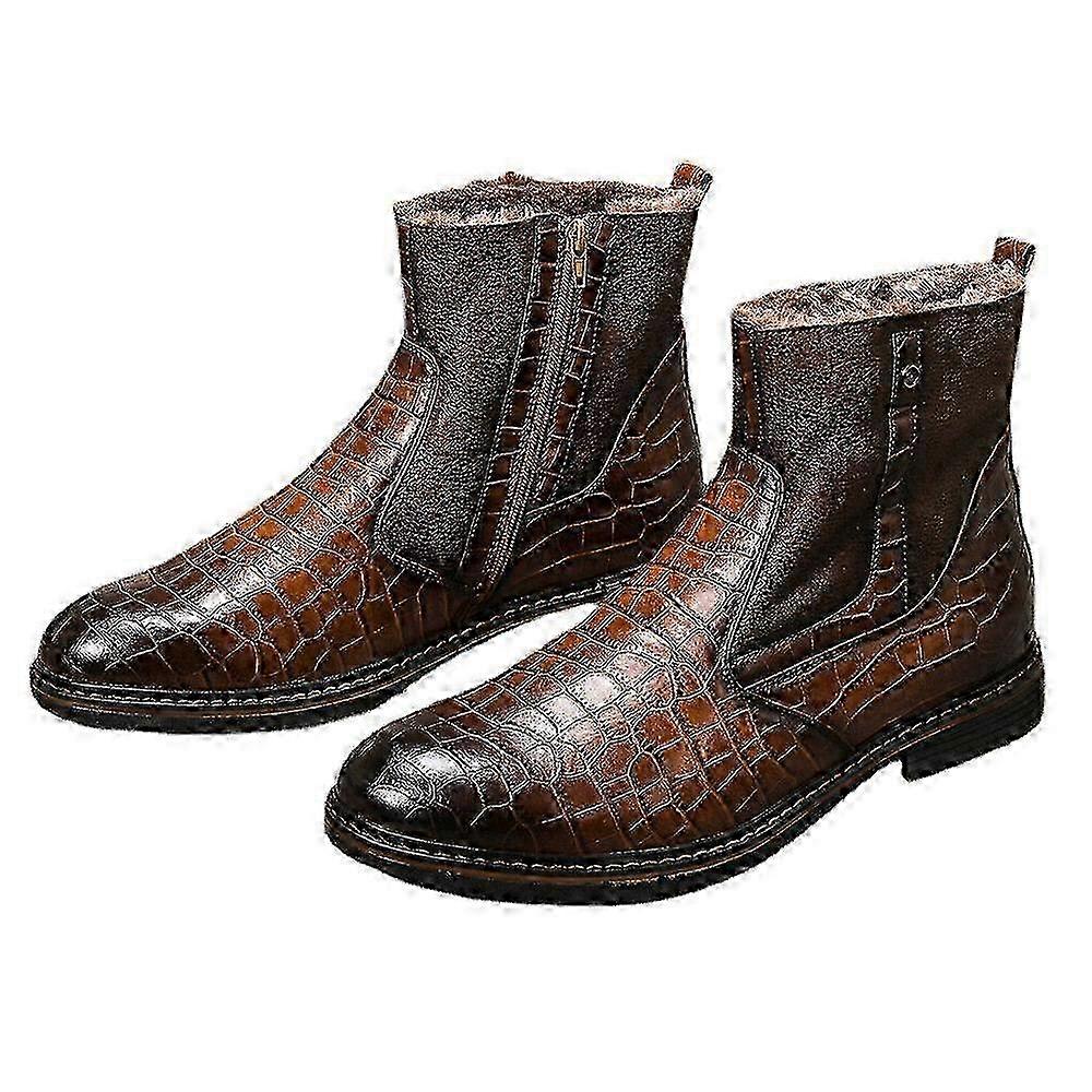 Men's Retro High-top Business Boots With Warm Plush Lining & Side Zip