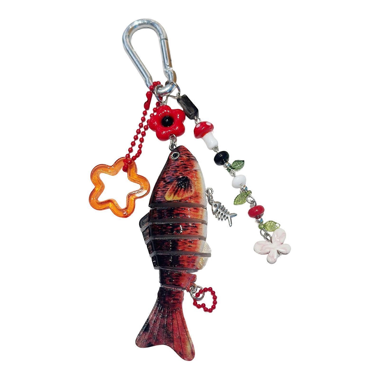 Creative Bionic Fish Keychain Sturdy Plastic Key Ring Lightweight Bag Charm Gift for Women Men  Red