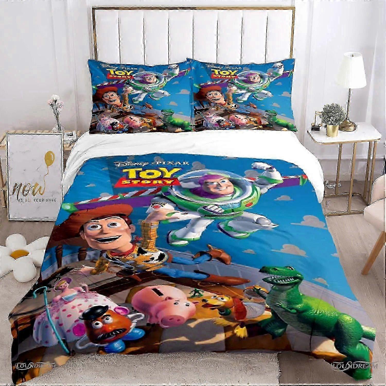 v2965 Bed Sheets Toy Story Bedding Set Multi Size Cartoon Duvet Cover Set, Kids Boys Girls Animated Printed Duvet Cover Pillowcase. 3-Piece