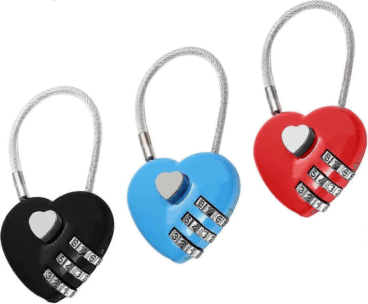 3 Pack Mini Padlock Heart Code Lock 3-Digit Combination Locker for