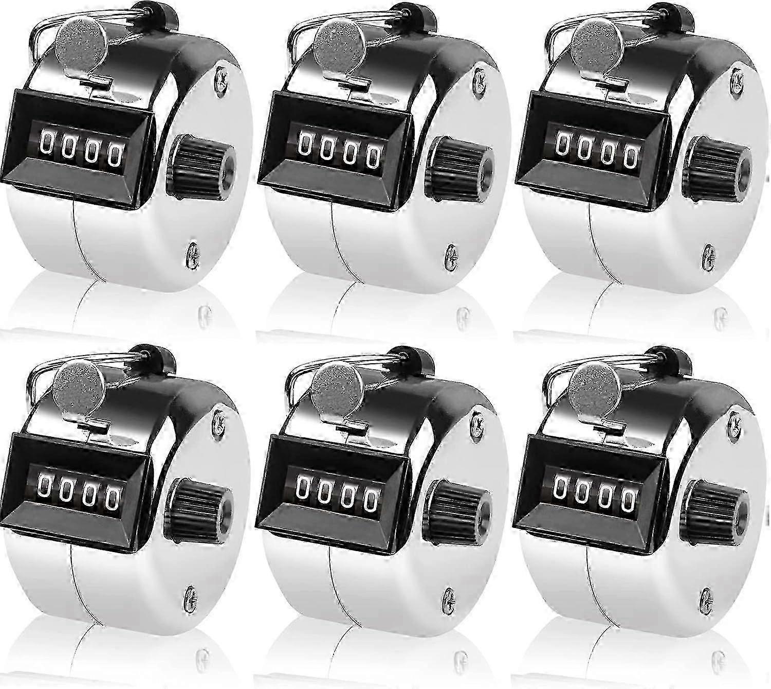 e 6 Pack Hand Tally Counter 4-Digit Lap Counter Clicker Handheld Mechanical Number Click Counters with Metal Finger Ring Hoop Holder Sil
