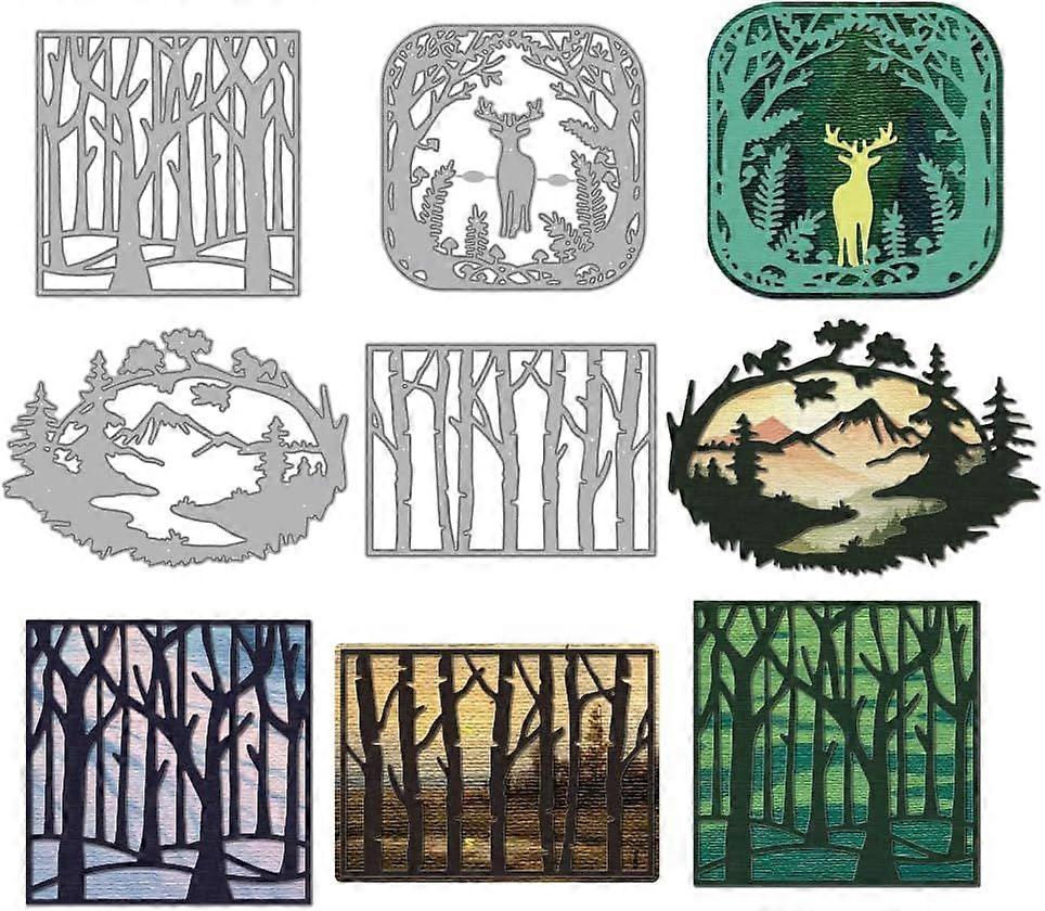 Trees Forest Cutting Dies Mountain Deer Animal Metal Die Cuts Irregular Frame Embossing Die Cut Stencils Decorative Paper Dies for Card Making DIY Scr