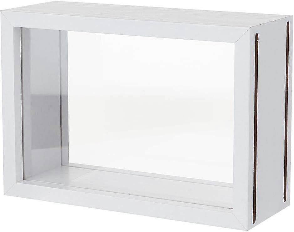 6.3x2.4x4.3 Inch Rectangle Shadow Box White Shadow Box Frame Wood Shadow Box Display Case with Double Sided Clear Acrylic Window for Dried Flowers Lea