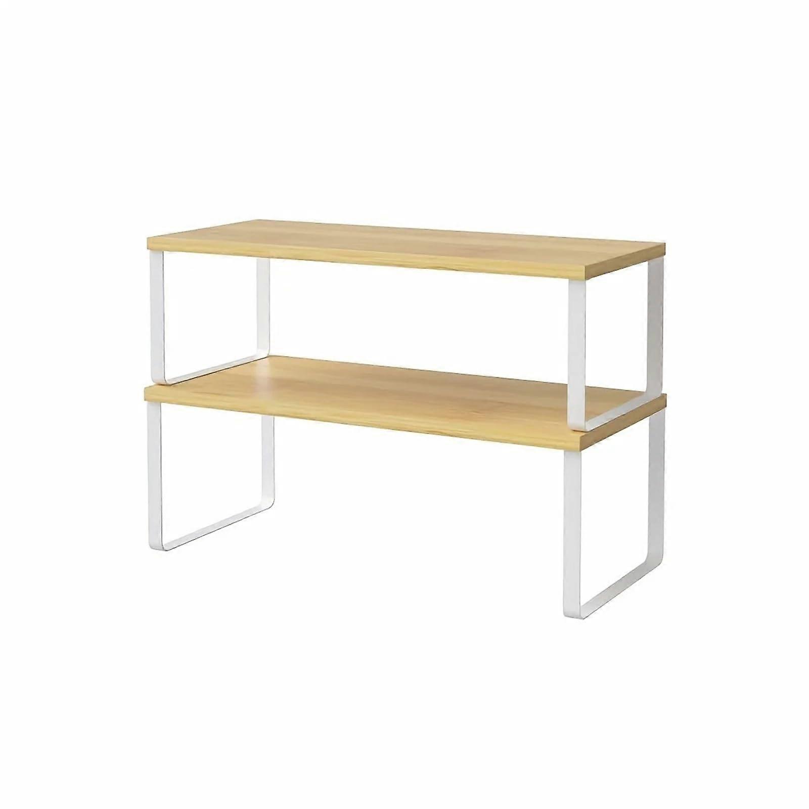 Spice Rack Set of 2 Stackable Kitchen Shelf Organizer Expandable Counter Cabinet Storage White