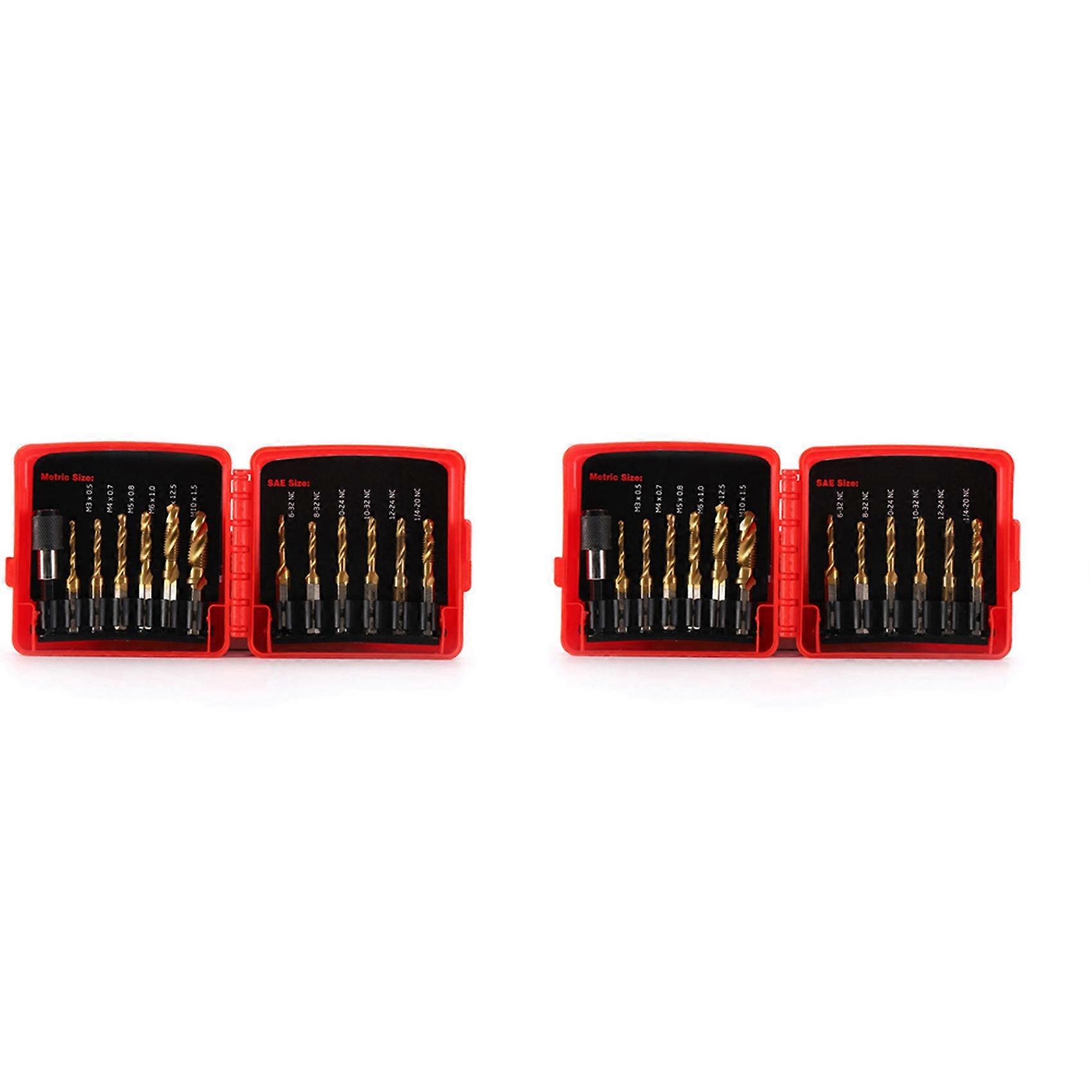 Titanium Combination Drill Tap Bit Set 26PCS SAE and Metric Tap Bits Kit for Screw Thread Drilling Tapping Deburring