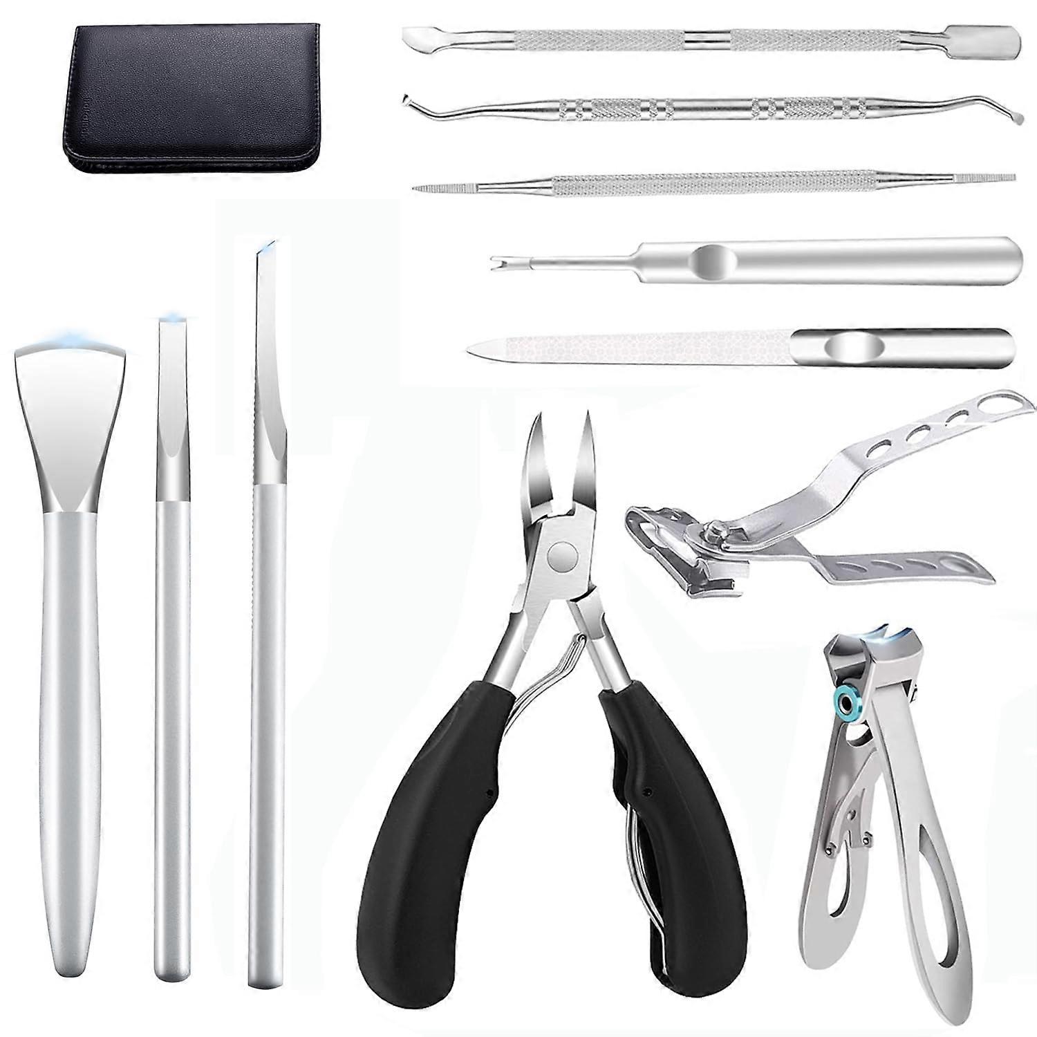 Toenail Clippers for Thick Nails with 360° Rotating Head, Heavy Duty Pedicure Kit, 11 Pcs Set