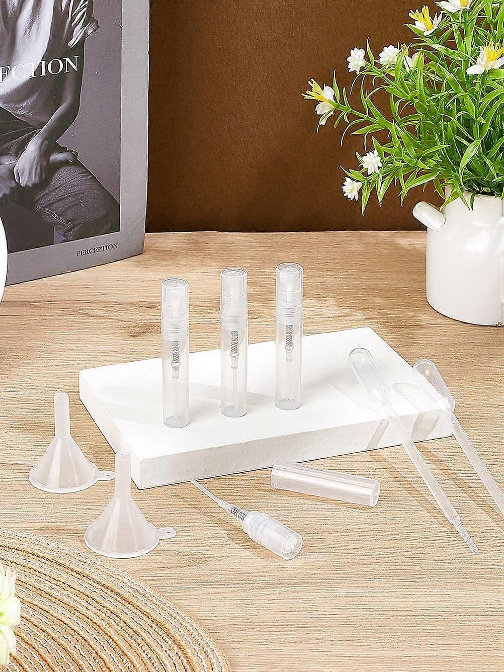4Pcs Plastic Spray Bottles Refillable Perfume Bottles with Fine Mist Sprayer Dust Caps Plastic Funnel Hopper and Transfer Pipettes for Portable Mini P