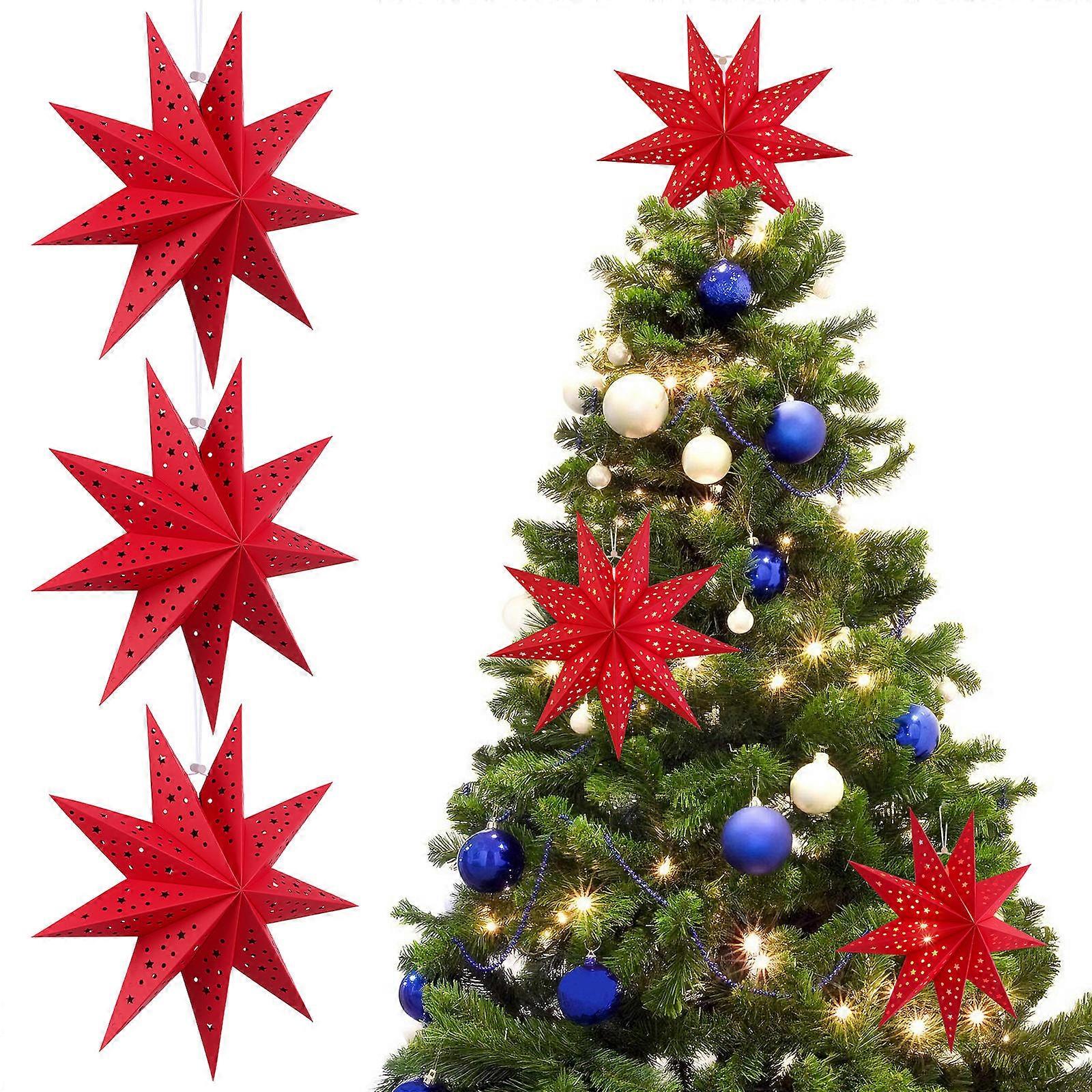 Red Nine Pointed Star Paper Lantern Shades For Creating Romantic And Warm Atmosphere At Christmas Parties With 30Pcs Quantity