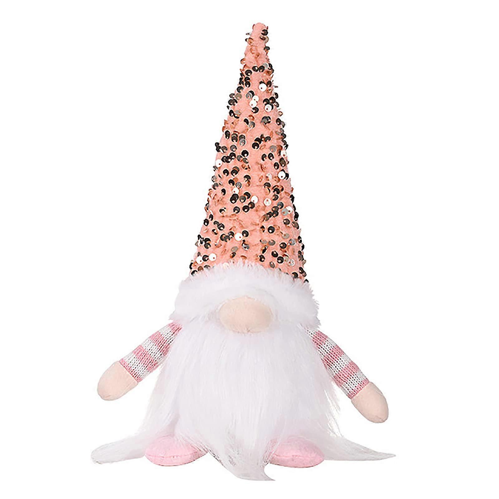 Handmade Light Up Christmas Gnome Decorations with Sequins Hat, Nordic Plush LED Ornament Pink